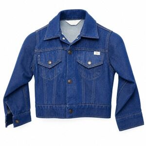 Vintage 70s JCPenney Super Denim Boys Trucker Jacket Selvedge Blue Dark Wash